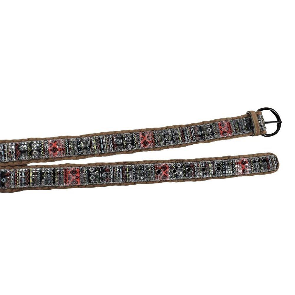 Multi-Colored Belt Trimmed in Tan Braiding Black Red Brown Size 13 Junior JH1121